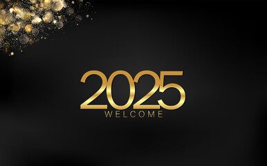 Exquisite gold design for New Year 2025 on black, highlighting the joy and elegance of the upcoming year