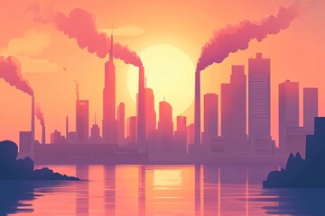 Obraz premium City Skyline Transitioning from Day to Night