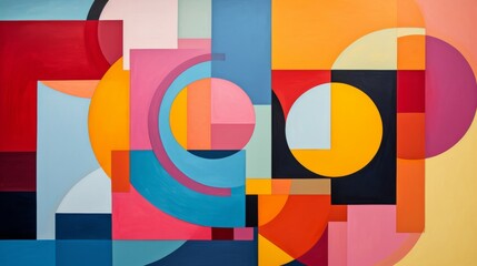 Obraz premium An abstract painting Colorful shapes and curves, geometric patterns. -Abstract painting of colorful shapes art deco, cut paper collage 