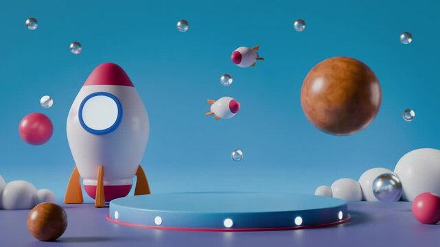 stage podium with blue background Pedestal for kid product presentation Geometric 3D render