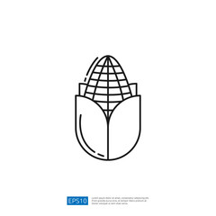 This image features a minimalist line drawing of a corn cob partially enclosed in husk, symbolizing agriculture and food.