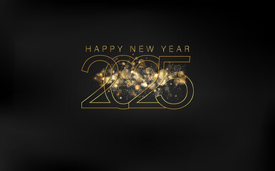 Exquisite gold design for New Year 2025 on black, highlighting the joy and elegance of the upcoming year