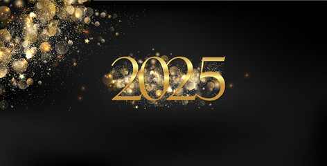 Exquisite gold design for New Year 2025 on black, highlighting the joy and elegance of the upcoming year