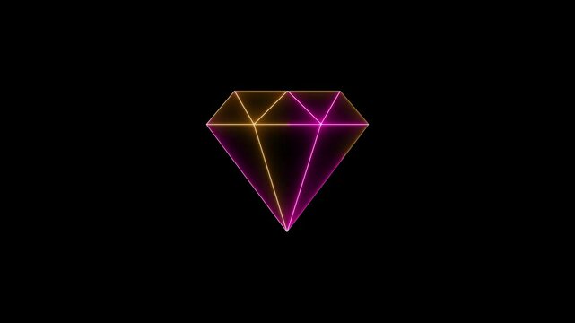 neon, glowing diamond icon video animation on black background.Brilliant Gemstone Icon: Luxury Crystal, Jewel, Ruby & Sapphire Design | Shiny Precious Stone Symbol of Wealth, Success, and Achievement