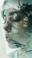 Woman's Face Overlaid with Tree Branches - Surreal Portrait