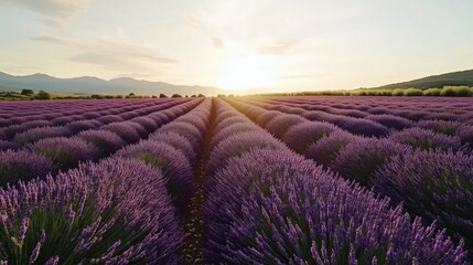 Lavender Field at Sunrise with Beautiful Lines