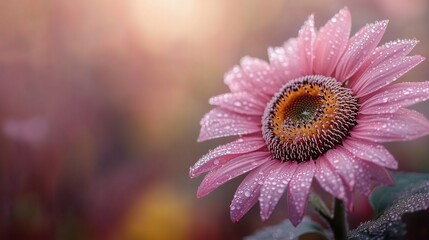 Obraz premium Beautiful Pink Flower with Dew Drops in Soft Focus