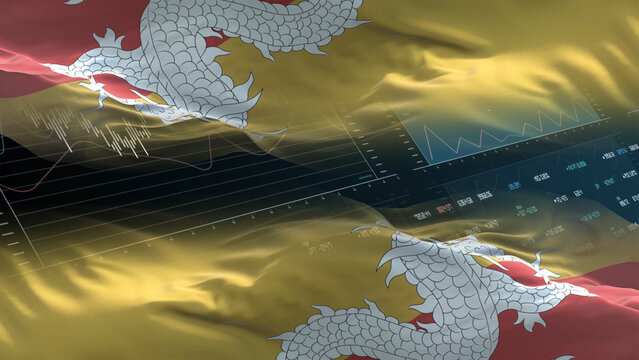 Bhutan flag - Waving flag on report analytics data statement - Powered by Adobe