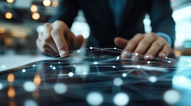 Global network technology, person using tablet with network connection innovation and connectivity