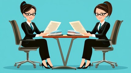 Obraz premium Collaborative business meeting, women reviewing documents and strategizing for success in a modern office