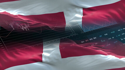 Denmark flag - Waving flag on report analytics data statement