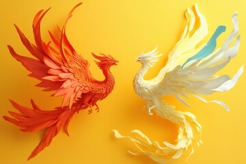 Fototapeta premium Two Colorful dragons are flying in the air