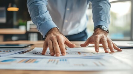 Obraz premium Businessman analyzing financial data and charts on table with documents businessman