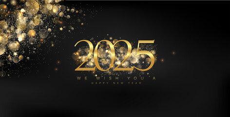 Exquisite gold design for New Year 2025 on black, highlighting the joy and elegance of the upcoming year