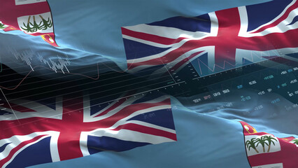 Fiji flag - Waving flag on report analytics data statement