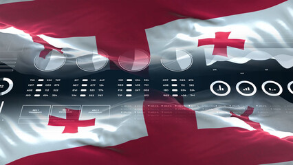 Georgia flag - Waving flag on report analytics data statement