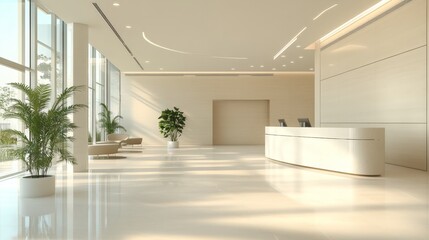Fototapeta premium Bright and airy reception area with modern design and minimalist aesthetics modern