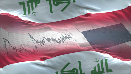 Iraq flag - Waving flag on report analytics data statement