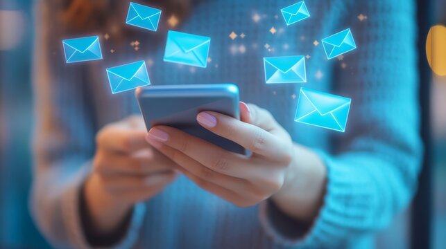 Email overload, stressed businesswoman battles overflowing inbox on smartphone a modern digital dilemma - Powered by Adobe