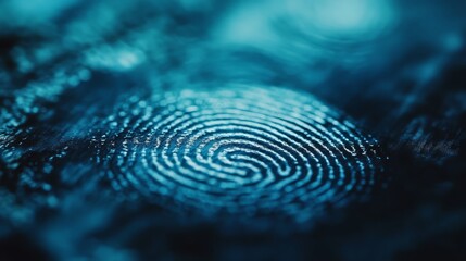 Closeup fingerprint scan on dark blue background, a symbol of security and identity protection