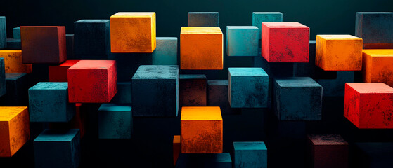 Abstract geometric blocks on dark background, 3d render, Background wallpaper design 