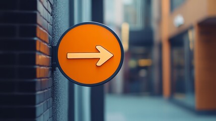 Directional signage, right arrow sign on rustic brick wall for navigation and guidance