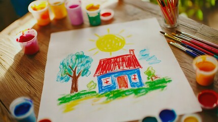 Naklejka premium illustration of a drawing of a house made by a child