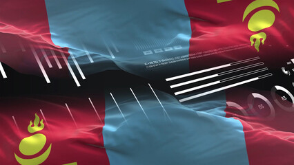 Mongolia flag - Waving flag on report analytics data statement