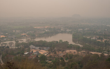 An environment in suburb area of Chiang Rai province covered with bad air pollution such as PM 2.5. PM2.5, A harmful thing is toxic air pollution.
