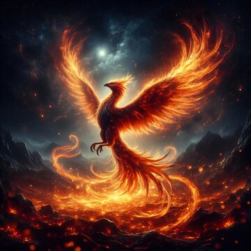 Majestic phoenix rising from glowing embers