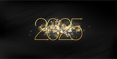 Exquisite gold design for New Year 2025 on black, highlighting the joy and elegance of the upcoming year