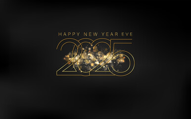 Exquisite gold design for New Year 2025 on black, highlighting the joy and elegance of the upcoming year