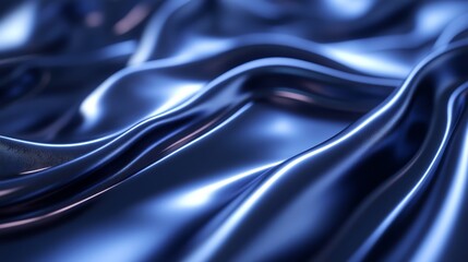 Fototapeta premium Flowing elegance, closeup of luxurious blue silk fabric with rich texture exquisite