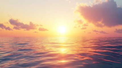 Obraz premium Golden hour tranquility, serene sunset over ocean with vibrant cloudscape tranquil