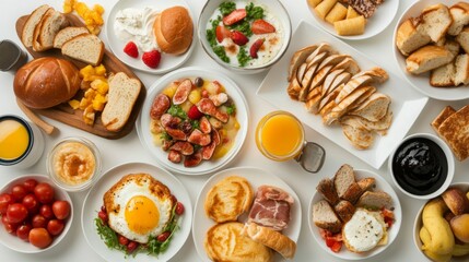 Delicious Breakfast Spread on White Background