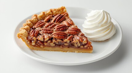 Delicious Pecan Pie Slice with Whipped Cream