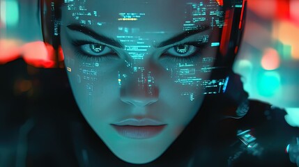 Cyberpunk Woman with Digital Overlay