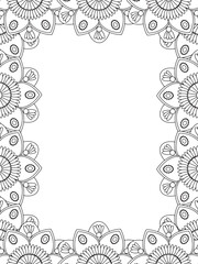 All these designs are hand-drawn and unique 
Flower Border is a Beautiful black-and-white illustration for adult coloring book,
This is a printable Beautiful Zentangle Coloring page for KDP Interior,