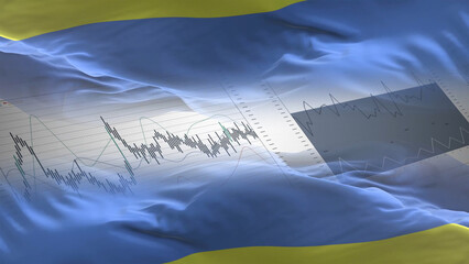 Ukraine flag - Waving flag on report analytics data statement