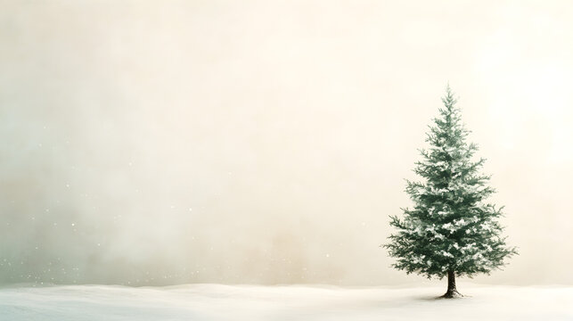 un fondo liso de nieve en el frio con un arbol navide&ntilde;o sin decoracion con espacio de copia el arbol escarchado de nieve dise&ntilde;o para celebraciones o invitacion de navidad