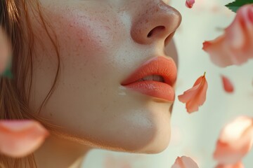 A woman's face with a pink flower on it