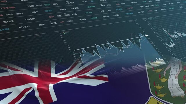 Virgin Islands UK flag - Waving flag on report analytics data statement - Powered by Adobe
