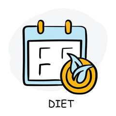 Vector icon for diet. Calendar with a carrot symbol, in hand-drawn style with health-related colors.