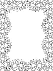 All these designs are hand-drawn and unique 
Flower Border is a Beautiful black-and-white illustration for adult coloring book,
This is a printable Beautiful Zentangle Coloring page for KDP Interior,
