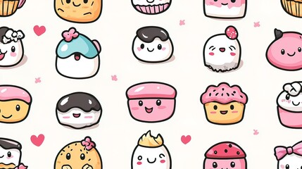 Cute Cartoon Desserts Seamless Pattern