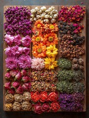 Winter wellness: The aesthetic combination of herbal tea ingredients such as chrysanthemum and rose petals looks more fresh and pure under the natural light