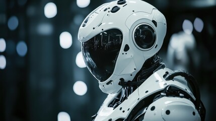 A humanoid robot designed for space exploration, assisting astronauts in zero-gravity environments with advanced tools and mobility, Space assistant robot style