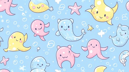Sea Creatures Seamless Pattern: A Colorful and Cheerful Underwater Scene
