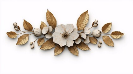 Elegant Floral Arrangement with Gold Leaves and White Blooms