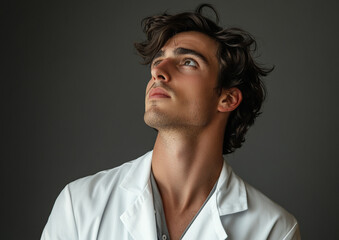 Obraz premium Portrait of a young handsome male doctor in a white coat